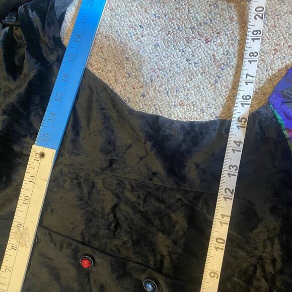 Vintage 90s ByerToo! Women Dress 7/M Black Velvet Multicolor Ruffle Skirt Retro - Picture 2 of 13